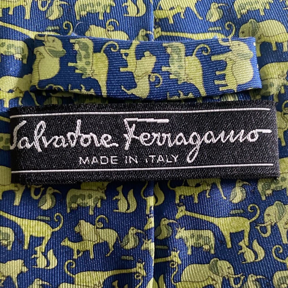 Salvatore Ferragamo Blue and Green Zoo Animal Tie